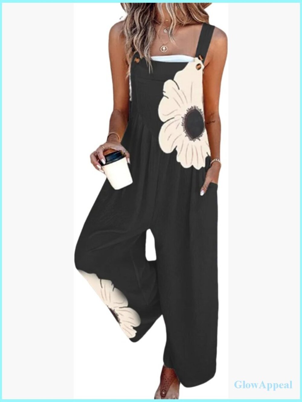 Sleeveless Floral Jumpsuit with Pockets, Wide Leg Pants, Summer Romper